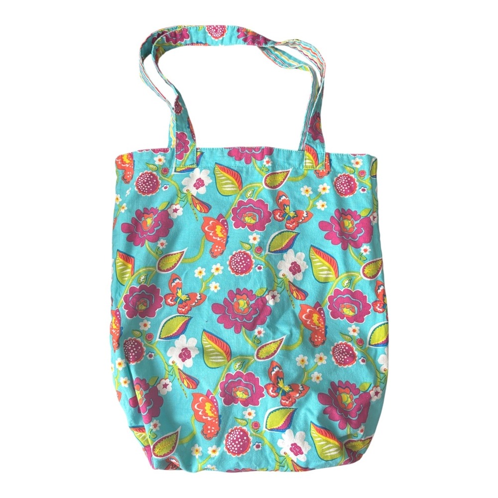 Longaberger Summer‎ Lovin Floral Butterfly Fabric Tote Market Shopping Bag